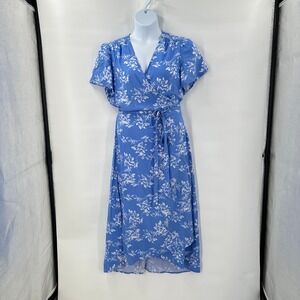Floral Wrap Midi Dress XL Blue Tie Waist Boho‎ Cottagecore Vacation Euro GAP